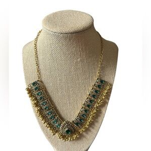 Egyptian Style Gold and Emerald Green Decorative Beaded Necklace